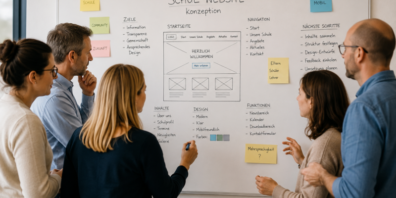 Lehrkräfte entwickeln gemeinsam ein Konzept für eine Schulwebsite