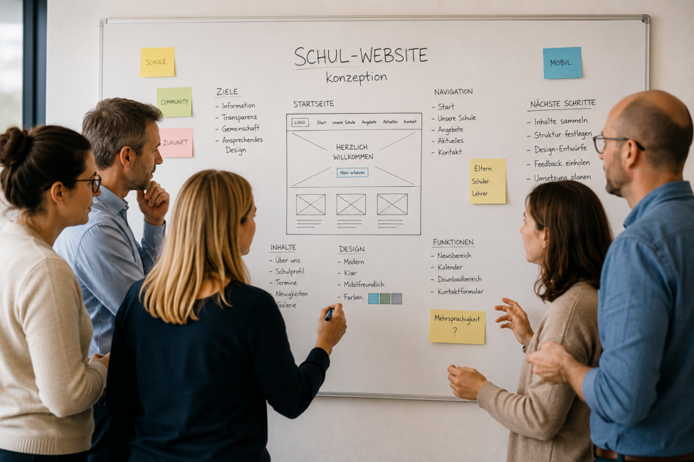 Lehrkräfte entwickeln gemeinsam ein Konzept für eine Schulwebsite